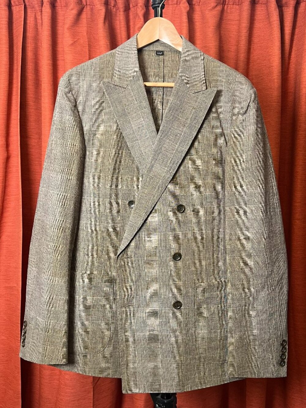 J.Crew Double Breasted Linen Tan/Brown Plaid Ludlow Suit Slim 40R 33x32